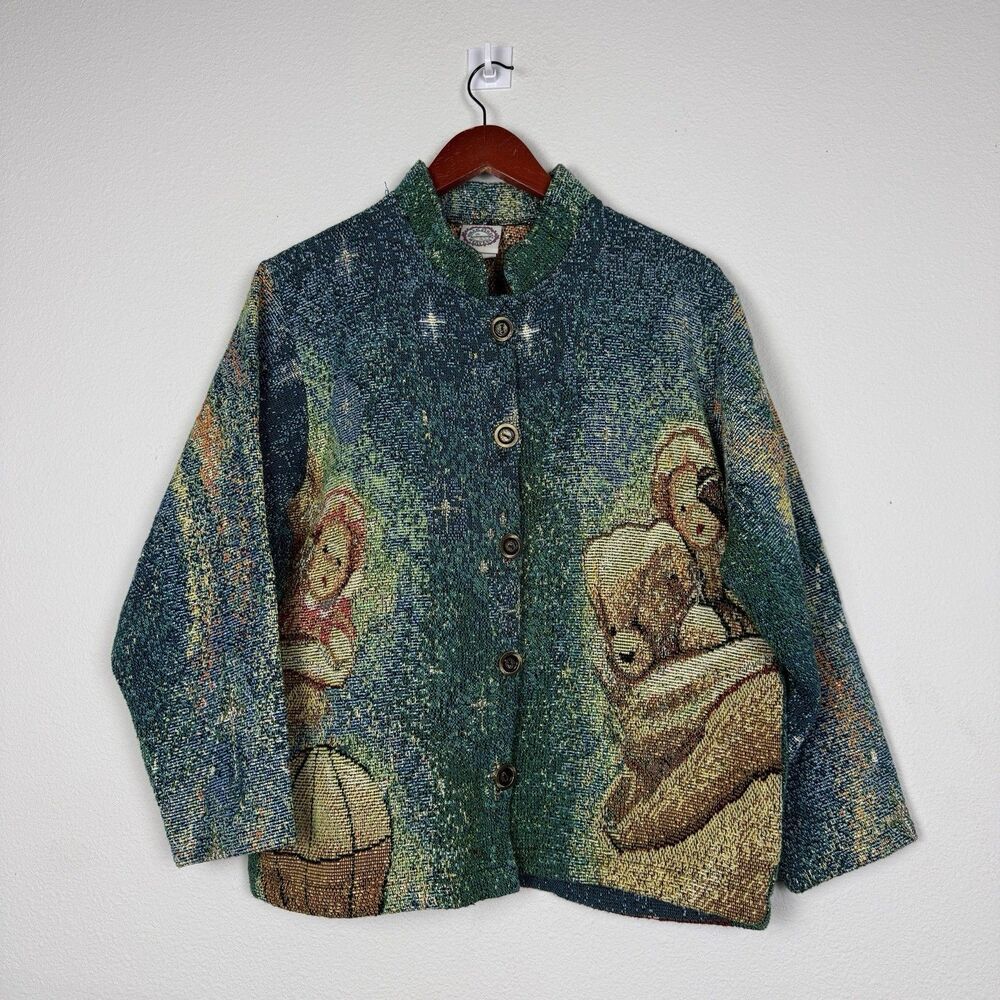 Vintage Sugar Street Weavers Santa Celestial Tapestry Button Front Cardigan S
